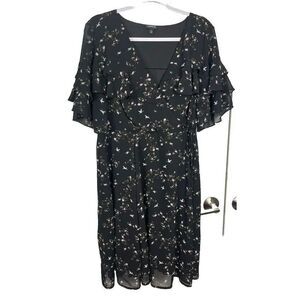 TORRID Floral Crane Bird Print Faux Wrap Flutter Sleeve Dress Size 1‎ US 1X